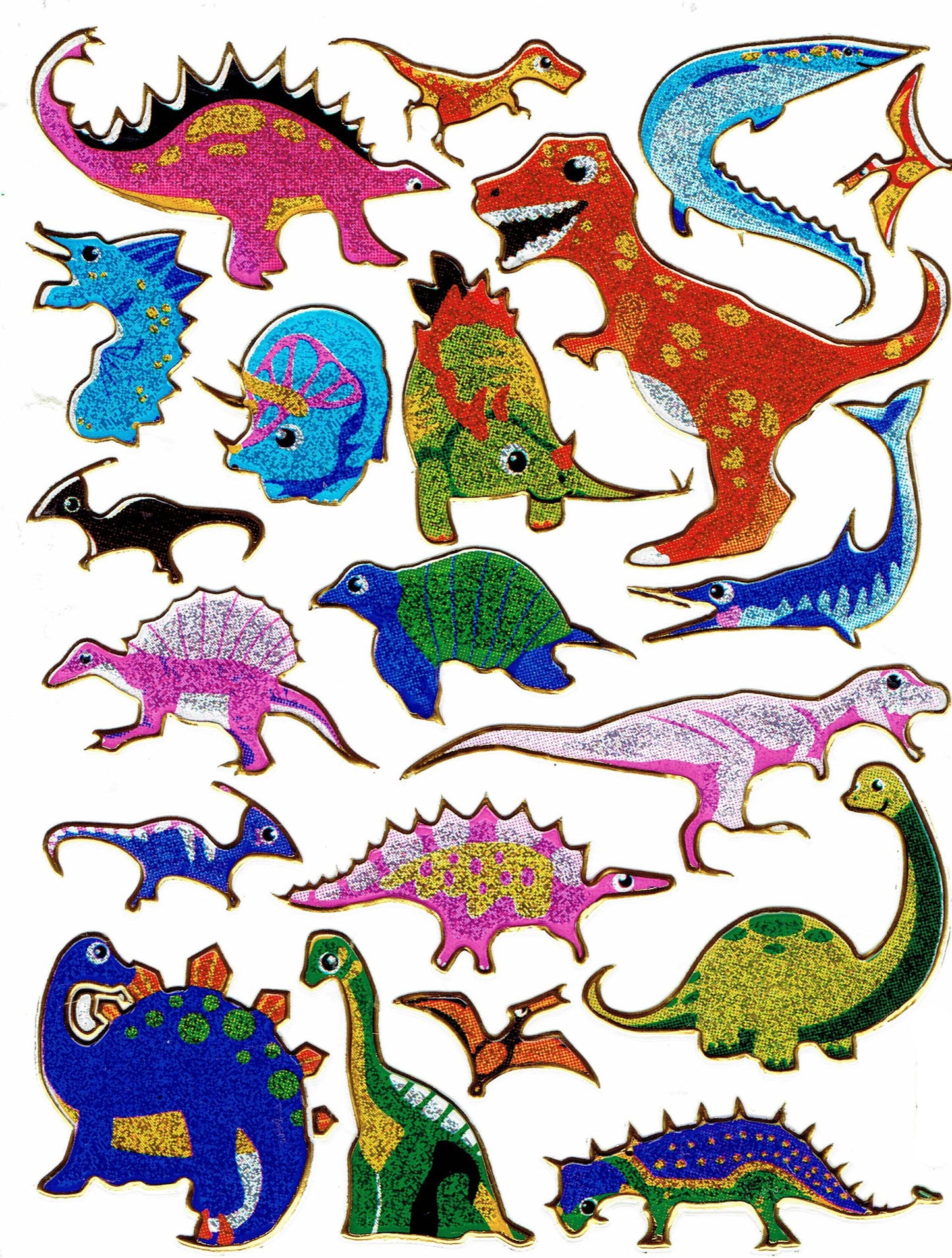 Dino Dinosaur Jurassic T-Rex Animals Sticker Metallic Glitter Effect Children Crafts Kindergarten 1 sheet 138