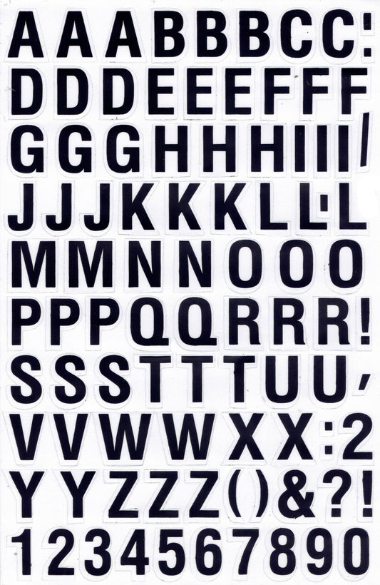 Buchstaben ABC schwarz 20 mm hoch Aufkleber Sticker für Büro Ordner Kinder Basteln Kindergarten Geburtstag 1 Bogen 177