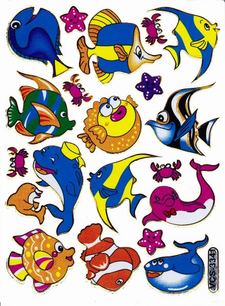 Fisch Sticker Set – Bunte Tropische Meeresbewohner Aufkleber | Selbstklebende Kinder Sticker mit Glitzer Effekt