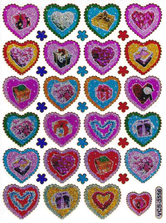Herz Herzen bunt Liebe Aufkleber Sticker metallic Glitzer Effekt für Kinder Basteln Kindergarten Geburtstag 1 Bogen 207