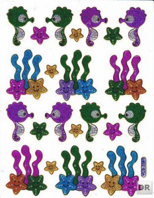 Seepferdchen Sticker Metallic Glitzer – Bunte Unterwasserwelt Aufkleber mit Korallen & Meeresmotiven