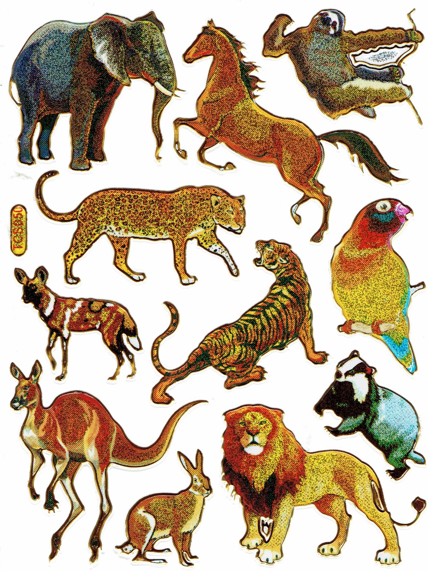 Löwe Elefant Pferd bunt Tiere Aufkleber Sticker metallic Glitzer Effekt Kinder Basteln Kindergarten 1 Bogen 241