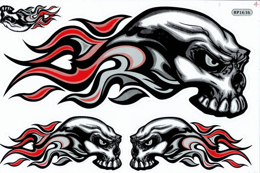 Totenkopf Flammen Feuer grau Aufkleber Sticker Motorrad Roller Skateboard Auto Tuning Modellbau selbstklebend 306