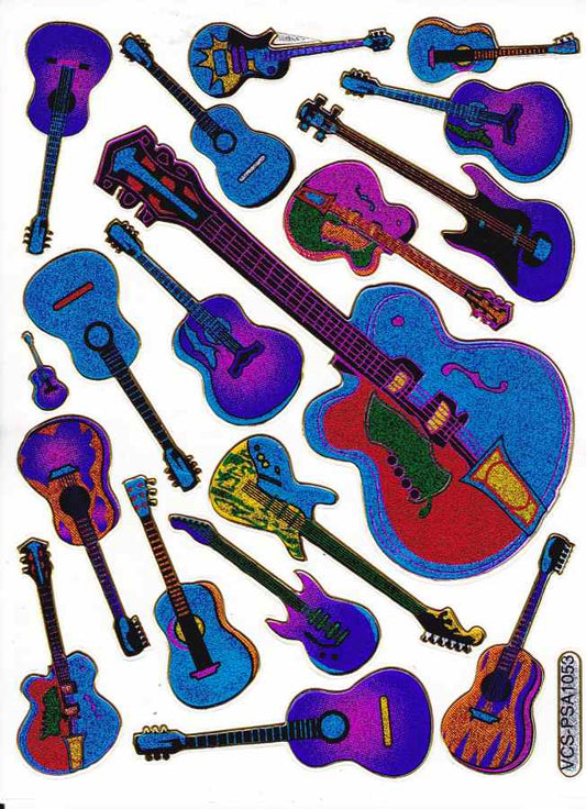 Gitarre Musik Band Aufkleber Sticker metallic Glitzer Effekt Schule Kinder Basteln Kindergarten 1 Bogen 323