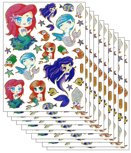 10ER Vorteilsangebot Fische Meerjungfrau Tiere Aufkleber Sticker metallic Glitzer Effekt für Kinder Basteln Kindergarten Geburtstag 10 Bogen 367