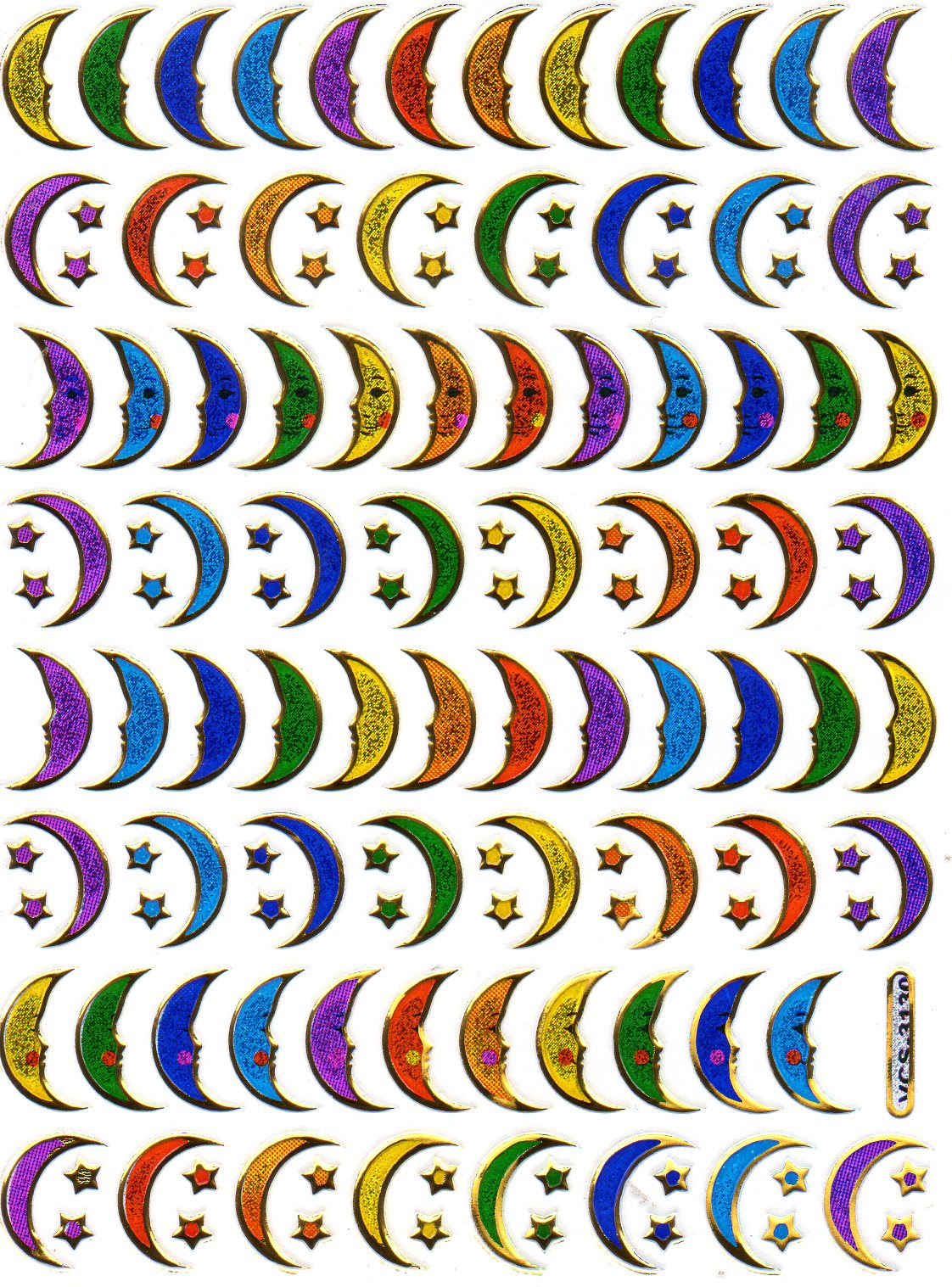 Moon Crescent Stars Star Colorful Sticker Metallic Glitter Effect for Children Crafts Kindergarten Birthday 1 sheet 370