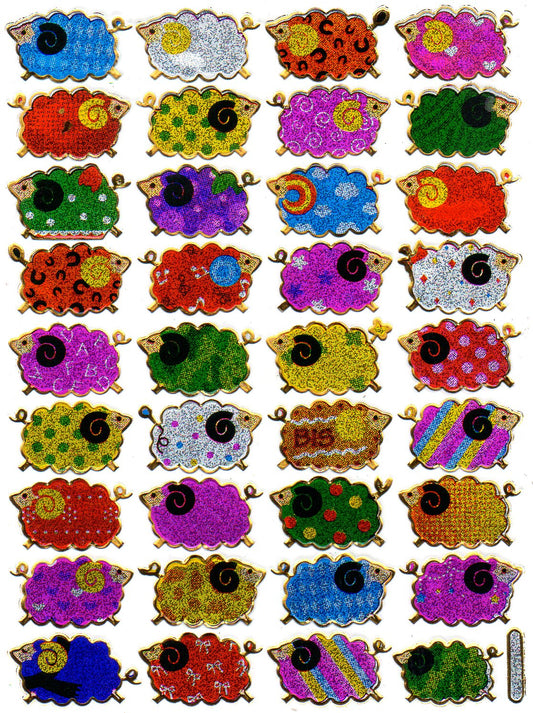 Schaf Schafe Wolle bunt Tiere Aufkleber Sticker metallic Glitzer Effekt Kinder Basteln Kindergarten 1 Bogen 386