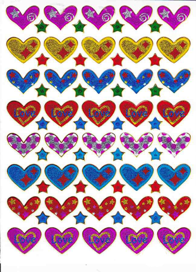 Herz Herzen bunt Liebe Aufkleber Sticker metallic Glitzer Effekt für Kinder Basteln Kindergarten Geburtstag 1 Bogen 389