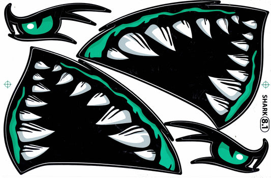 Hai Maul Rachen Schlund Zähne grün Aufkleber Sticker Motorrad Roller Skateboard Auto Tuning Modellbau selbstklebend 396
