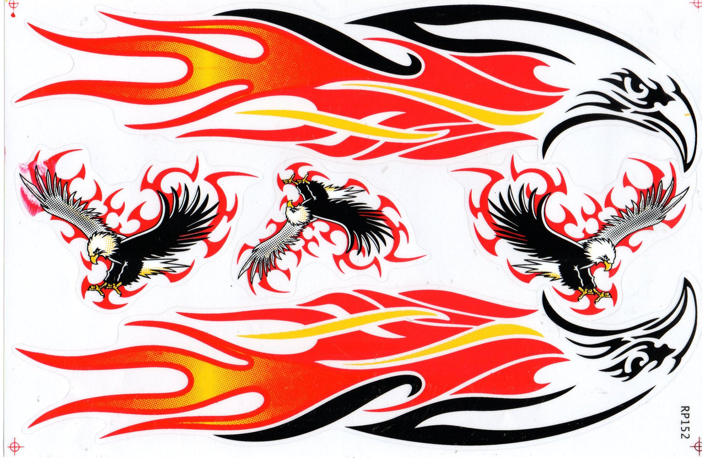Tête d'aigle flammes feu rouge autocollant moto scooter planche à roulettes voiture tuning modèle bâtiment auto-adhésif 416