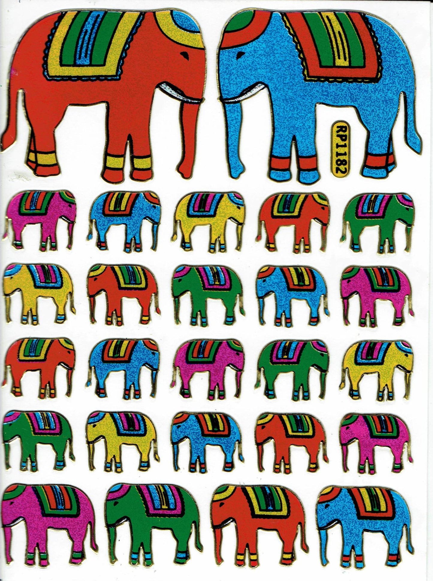 Elefant Elefanten bunt Tiere Aufkleber Sticker metallic Glitzer Effekt Kinder Basteln Kindergarten 1 Bogen 430