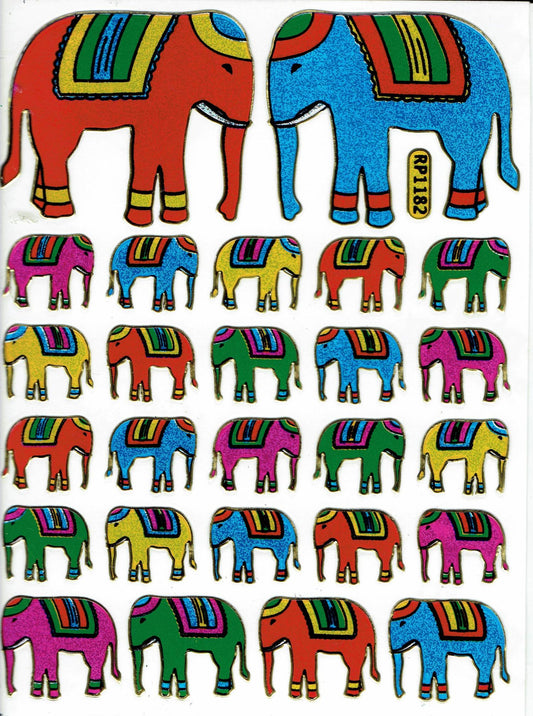 Elefant Elefanten bunt Tiere Aufkleber Sticker metallic Glitzer Effekt Kinder Basteln Kindergarten 1 Bogen 430