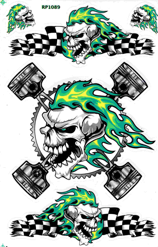 Reifen Flammen Totenkopf Skull Aufkleber Sticker Motorrad Roller Skateboard Auto Tuning Modellbau selbstklebend 437