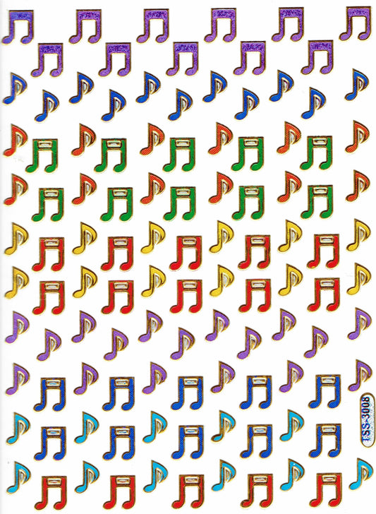 Klangvolle Kreativität: Bunte Musiknoten - Metallic Glitzer Sticker für Kinder, Basteln und Kindergarten 1 Bogen