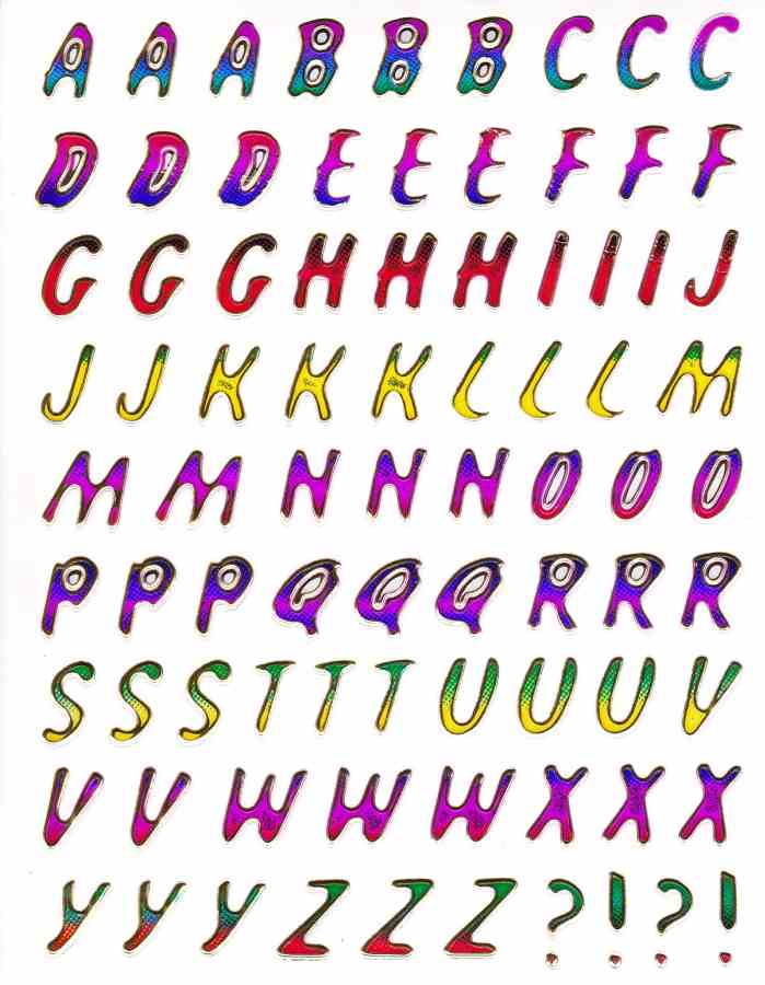 Buchstaben ABC bunt Höhe 15 mm Aufkleber Sticker metallic Glitzer Effekt Schule Büro Ordner Kinder Basteln Kindergarten 1 Bogen 458