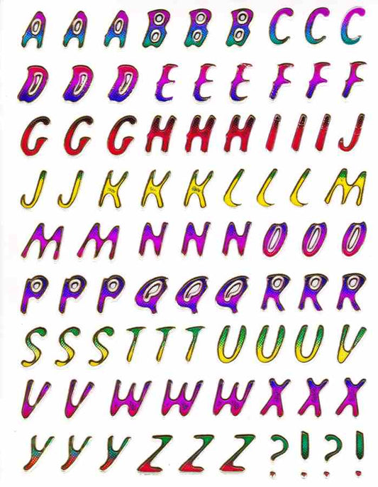 Buchstaben ABC bunt Höhe 15 mm Aufkleber Sticker metallic Glitzer Effekt Schule Büro Ordner Kinder Basteln Kindergarten 1 Bogen 458