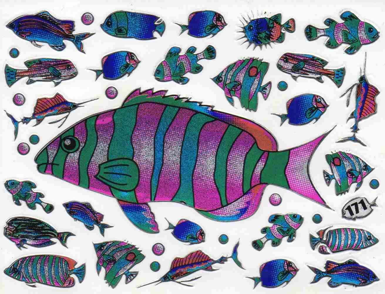 Fisch Fisches Meeresbewohner Wassertiere Tiere bunt Aufkleber Sticker metallic Glitzer Effekt für Kinder Basteln Kindergarten Geburtstag 1 Bogen 477