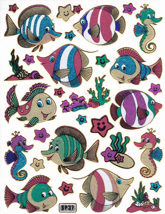 Fisch Fisches Meeresbewohner Wassertiere Tiere bunt Aufkleber Sticker metallic Glitzer Effekt für Kinder Basteln Kindergarten Geburtstag 1 Bogen 508