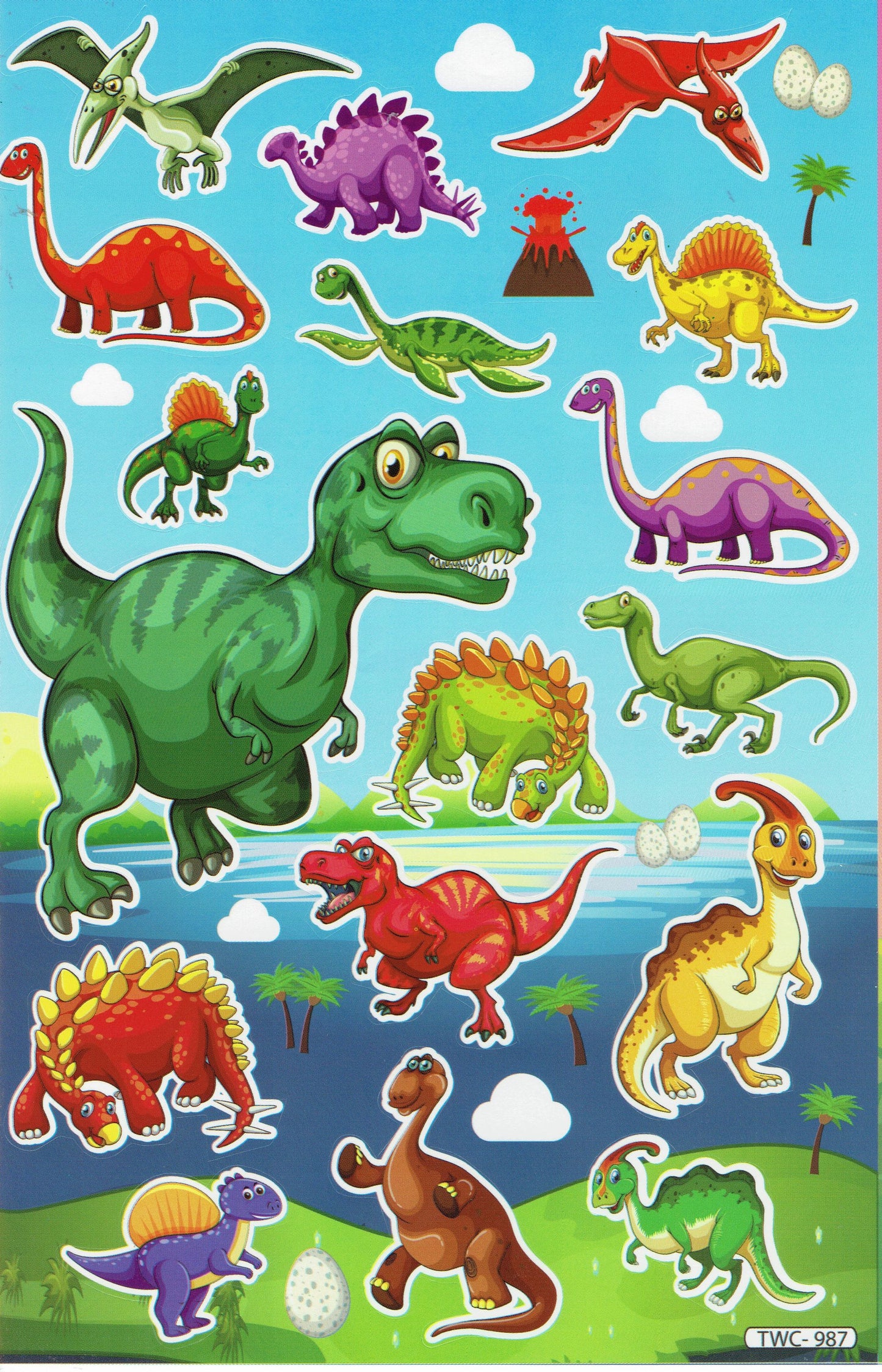 Dino Dinosaurier Jurassic T-Rex Raptor Tiere Aufkleber Sticker für Kinder Basteln Kindergarten Geburtstag 1 Bogen 515