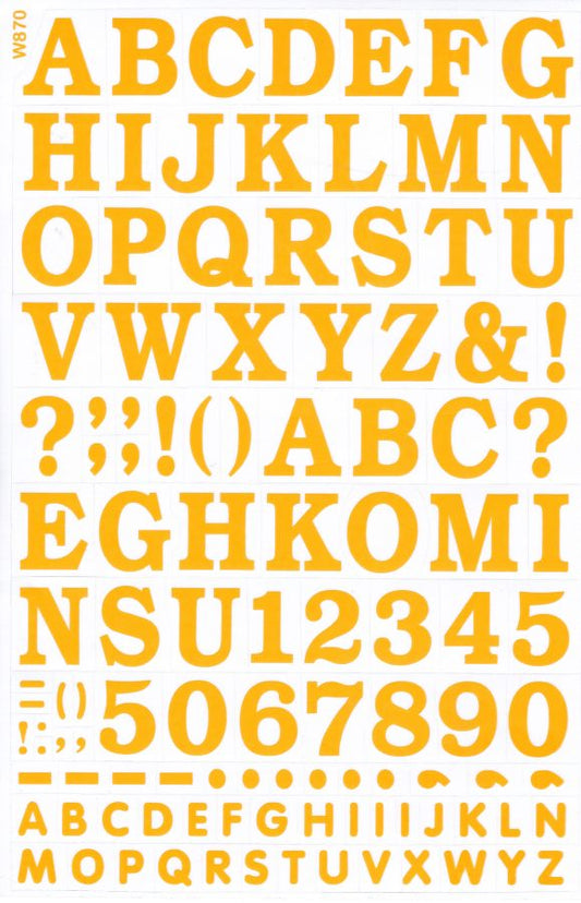 Buchstaben ABC gelb 20 mm hoch Aufkleber Sticker für Büro Ordner Kinder Basteln Kindergarten Geburtstag 1 Bogen 516