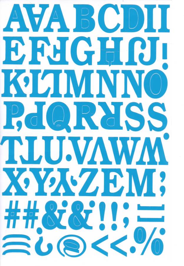 Letters ABC blue 30 mm high sticker for office folders children crafts kindergarten birthday 1 sheet 530
