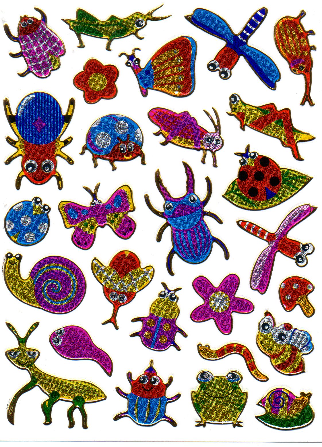 Insekten Käfer Schmetterling bunt Tiere Aufkleber Sticker metallic Glitzer Effekt Kinder Basteln Kindergarten 1 Bogen 535
