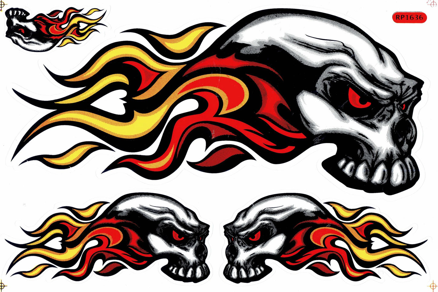 Totenkopf Flammen Feuer orange Aufkleber Sticker Motorrad Roller Skateboard Auto Tuning Modellbau selbstklebend 540