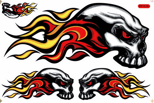 Totenkopf Flammen Feuer orange Aufkleber Sticker Motorrad Roller Skateboard Auto Tuning Modellbau selbstklebend 540