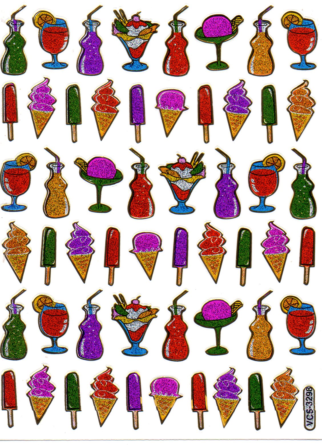Eis am Stiel Eisdiele Aufkleber Sticker metallic Glitzer Effekt Schule Kinder Basteln Kindergarten 1 Bogen 541