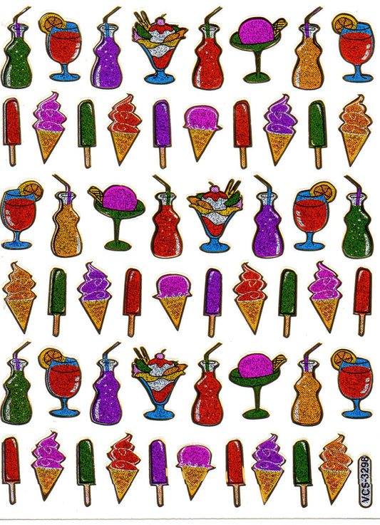 Eis am Stiel Eisdiele Aufkleber Sticker metallic Glitzer Effekt Schule Kinder Basteln Kindergarten 1 Bogen 541