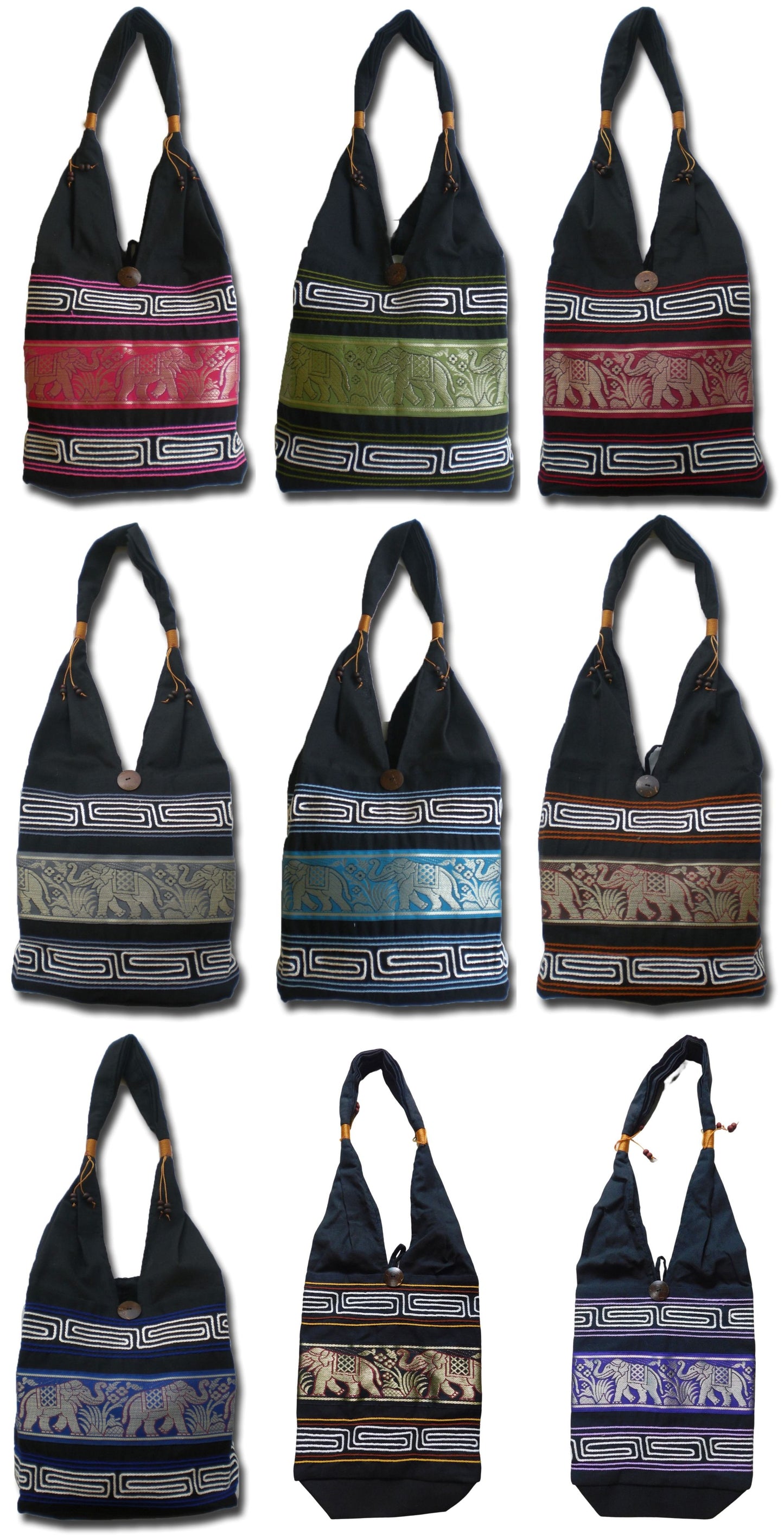 Elefanten Umhängetasche aus Baumwolle – Handgefertigte Thailand Schultertasche mit Stickerei 30 x 27 cm
