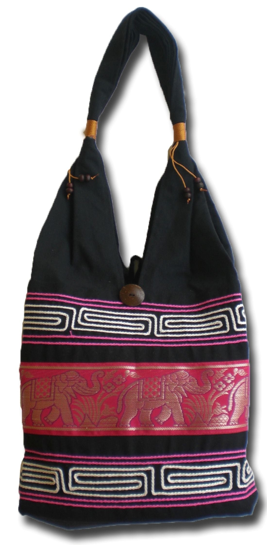Elefanten Umhängetasche aus Baumwolle – Handgefertigte Thailand Schultertasche mit Stickerei 30 x 27 cm