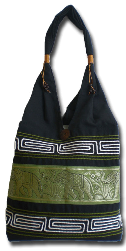 Elefanten Umhängetasche aus Baumwolle – Handgefertigte Thailand Schultertasche mit Stickerei 30 x 27 cm