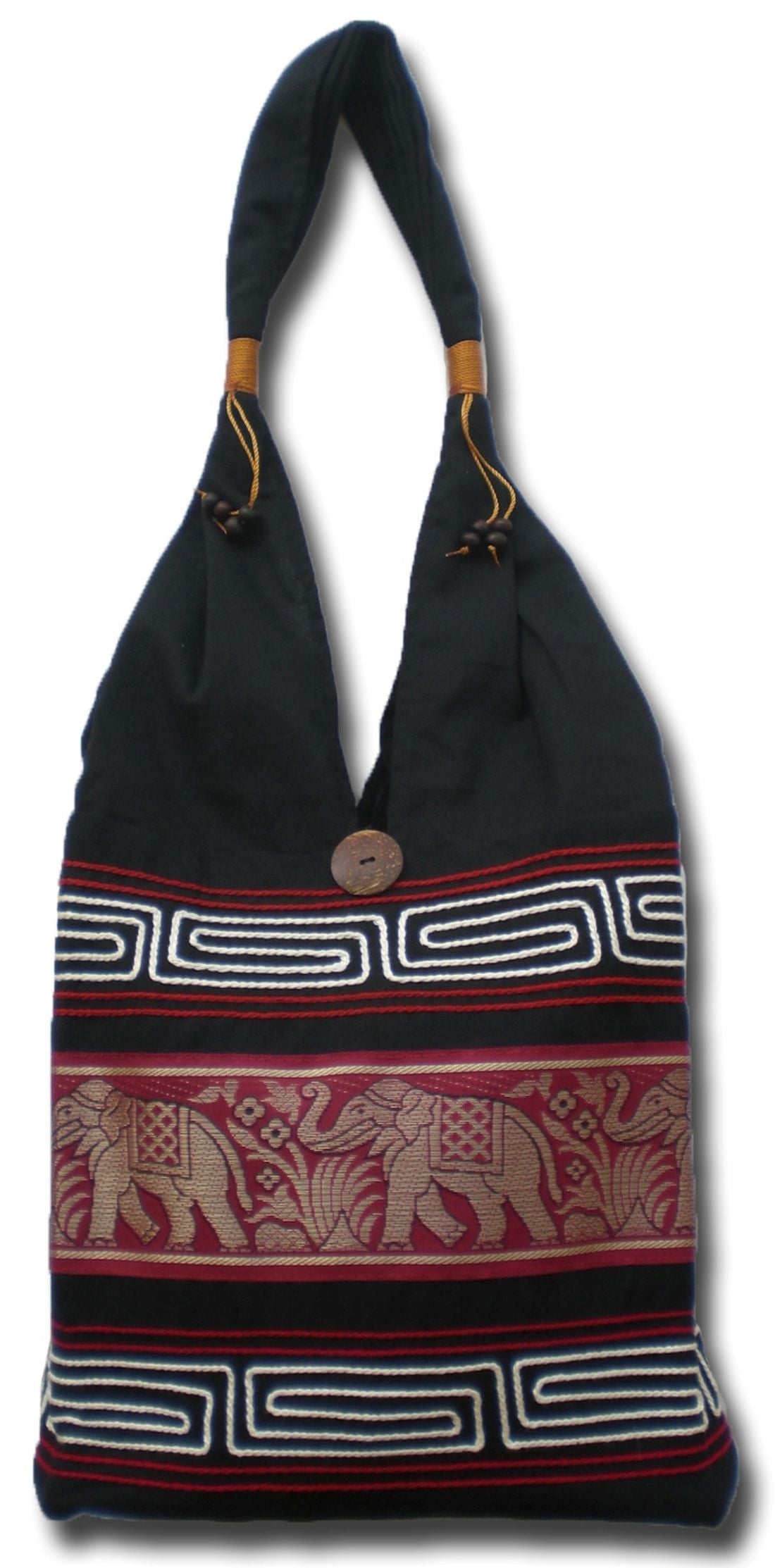 Elefanten Umhängetasche aus Baumwolle – Handgefertigte Thailand Schultertasche mit Stickerei 30 x 27 cm