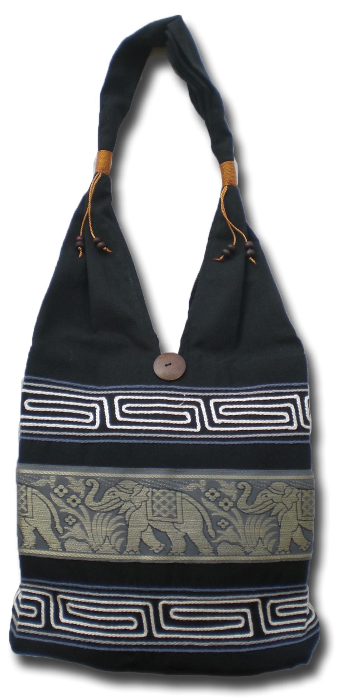 Elefanten Umhängetasche aus Baumwolle – Handgefertigte Thailand Schultertasche mit Stickerei 30 x 27 cm