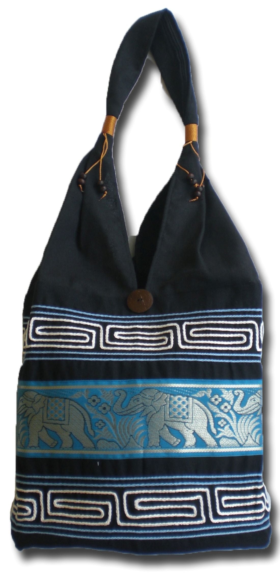 Elefanten Umhängetasche aus Baumwolle – Handgefertigte Thailand Schultertasche mit Stickerei 30 x 27 cm