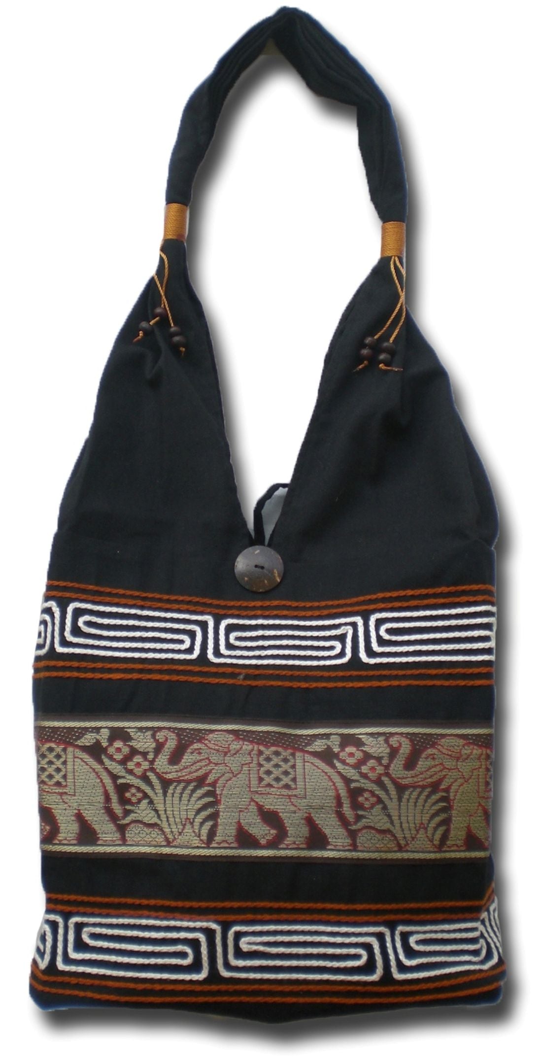 Elefanten Umhängetasche aus Baumwolle – Handgefertigte Thailand Schultertasche mit Stickerei 30 x 27 cm