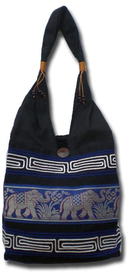 Elefanten Umhängetasche aus Baumwolle – Handgefertigte Thailand Schultertasche mit Stickerei 30 x 27 cm