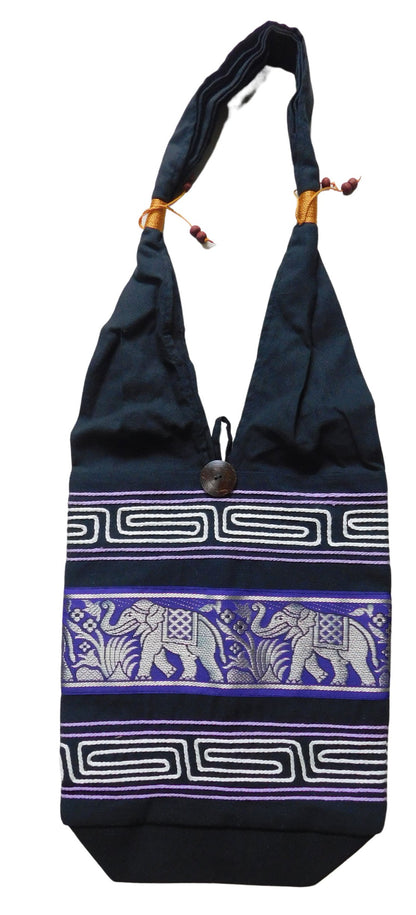 Elefanten Umhängetasche aus Baumwolle – Handgefertigte Thailand Schultertasche mit Stickerei 30 x 27 cm