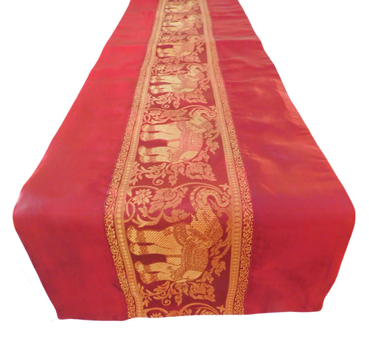 Handgefertigter Tischläufer mit Elefanten-Borte aus Thai-Seide | 90–240 cm | Elegante Tischdeko für Wohnzimmer, Hochzeit & Feste
