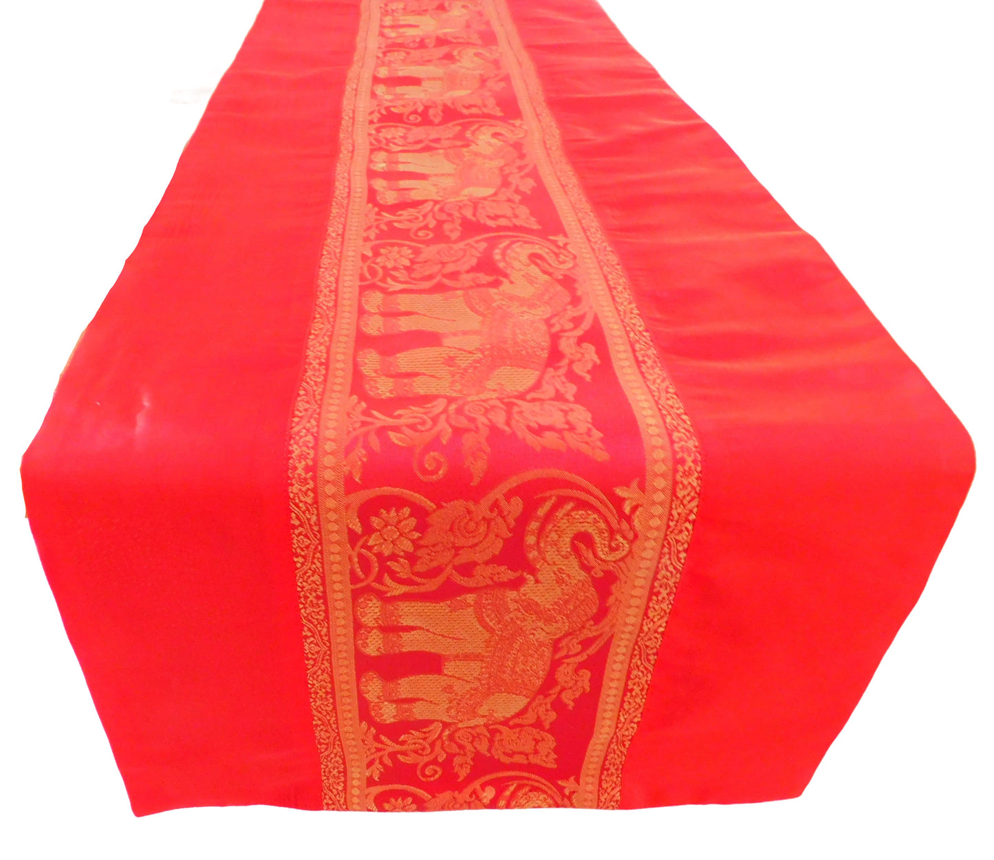 Handgefertigter Tischläufer mit Elefanten-Borte aus Thai-Seide | 90–240 cm | Elegante Tischdeko für Wohnzimmer, Hochzeit & Feste