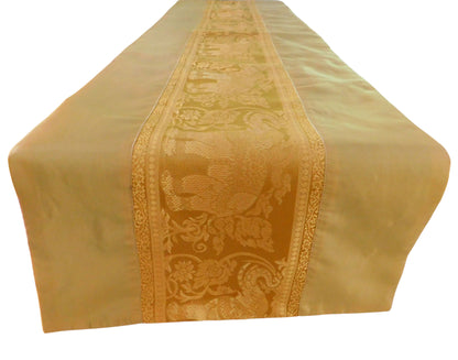 Handgefertigter Tischläufer mit Elefanten-Borte aus Thai-Seide | 90–240 cm | Elegante Tischdeko für Wohnzimmer, Hochzeit & Feste