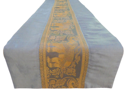 Handgefertigter Tischläufer mit Elefanten-Borte aus Thai-Seide | 90–240 cm | Elegante Tischdeko für Wohnzimmer, Hochzeit & Feste