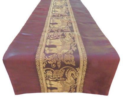 Handgefertigter Tischläufer mit Elefanten-Borte aus Thai-Seide | 90–240 cm | Elegante Tischdeko für Wohnzimmer, Hochzeit & Feste