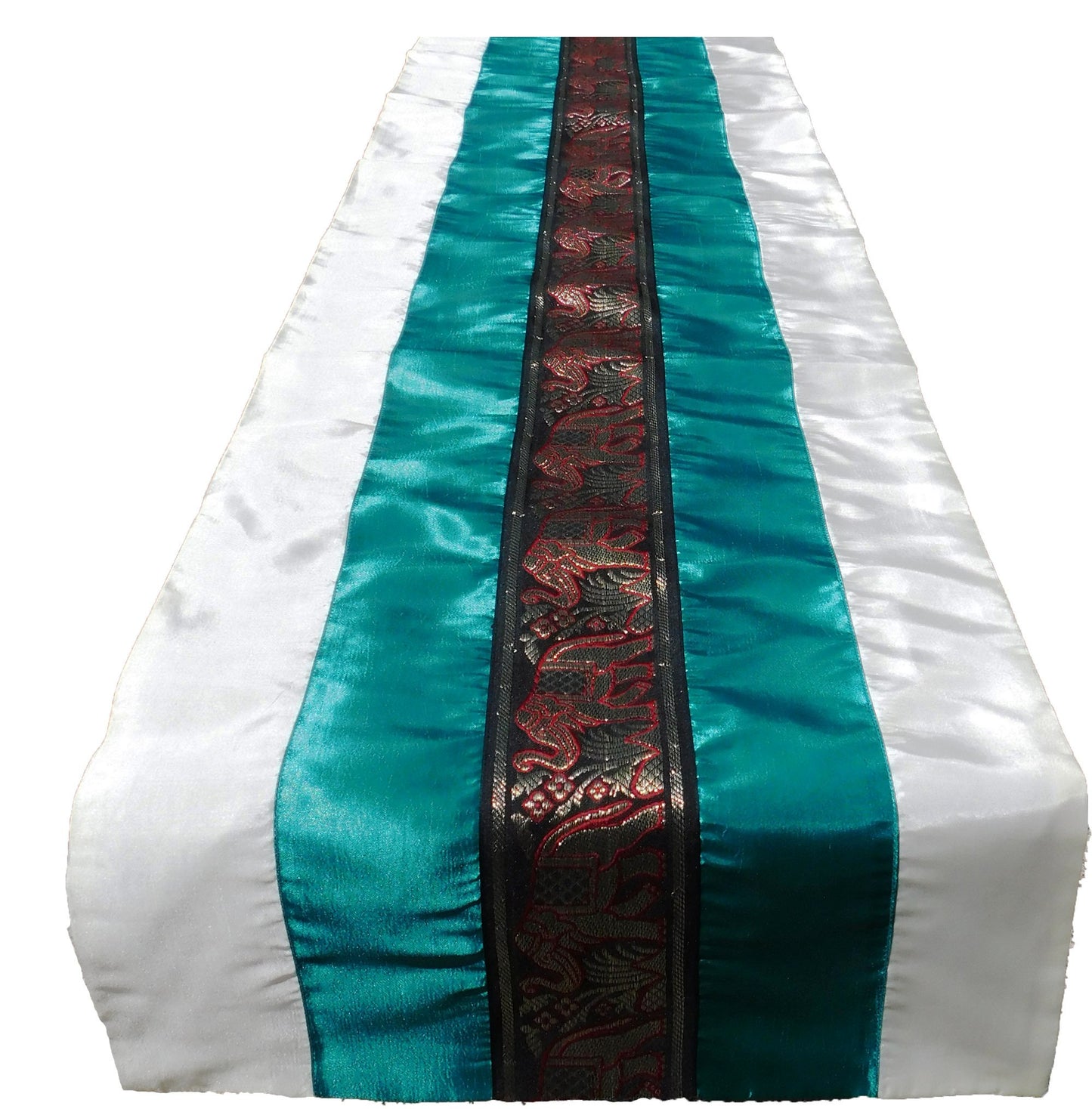 Tischläufer zweifarbig mit Elefanten Borte Weihnachten Festival Geburtstag Hochzeit Party Wohnzimmer Küche Tischdecke aus Thai Seide Thai Silk