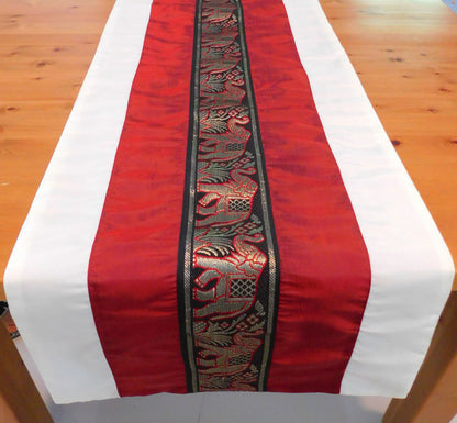Tischläufer zweifarbig mit Elefanten Borte Weihnachten Festival Geburtstag Hochzeit Party Wohnzimmer Küche Tischdecke aus Thai Seide Thai Silk
