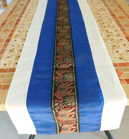 Tischläufer zweifarbig mit Elefanten Borte Weihnachten Festival Geburtstag Hochzeit Party Wohnzimmer Küche Tischdecke aus Thai Seide Thai Silk