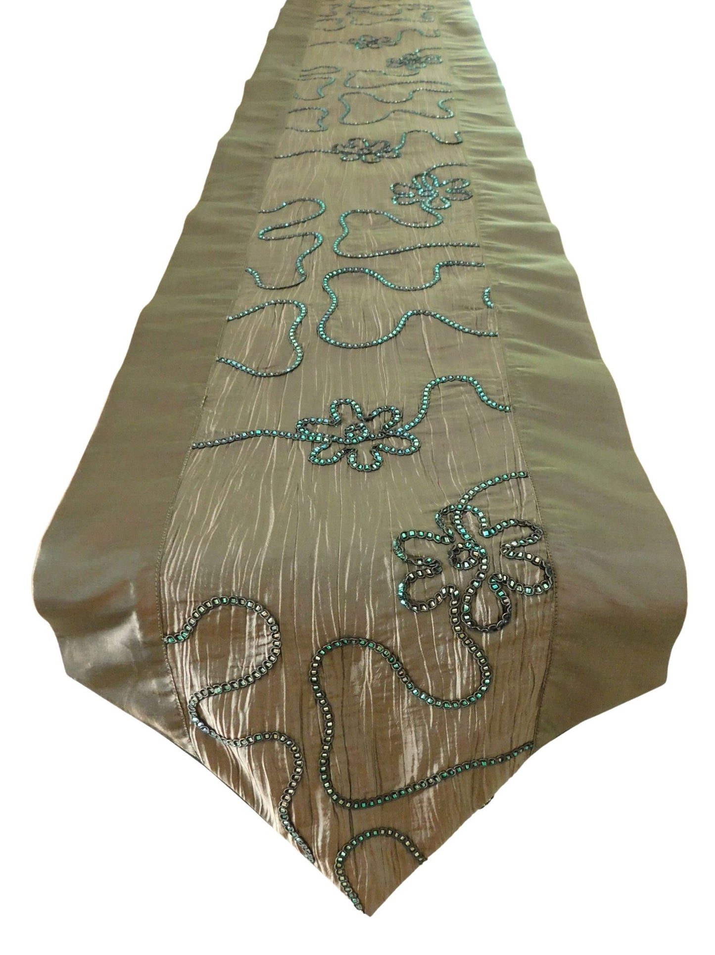 Tischläufer mit Efeu Blumen Strass Motiv Party Bankett Weihnachten Festival Geburtstag Hochzeit Party Wohnzimmer Küche Tischdecke aus Thai Seide Thai Silk