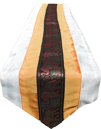 Tischläufer zweifarbig mit Elefanten Borte Weihnachten Festival Geburtstag Hochzeit Party Wohnzimmer Küche Tischdecke aus Thai Seide Thai Silk