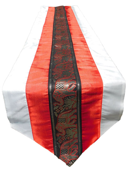 Tischläufer zweifarbig mit Elefanten Borte Weihnachten Festival Geburtstag Hochzeit Party Wohnzimmer Küche Tischdecke aus Thai Seide Thai Silk